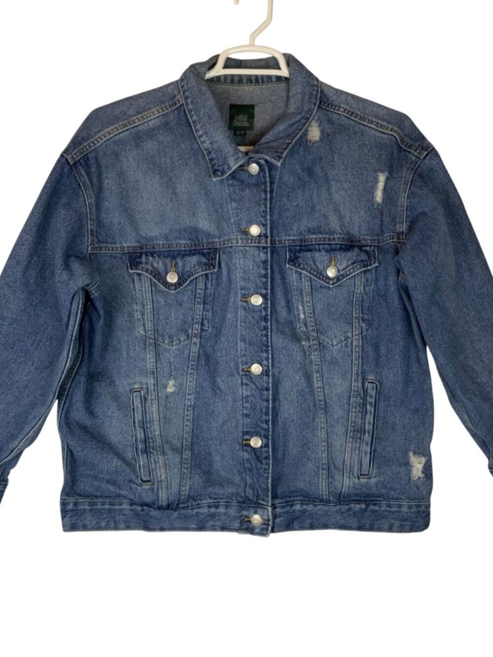 Wild Fable Womens Distressed Blue Denim Trucker Jacket Size XL Button-Up Casual - Picture 2 of 9